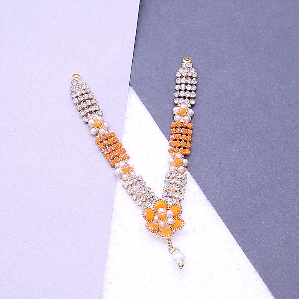 Beads & orange stone decorated Haar for idols