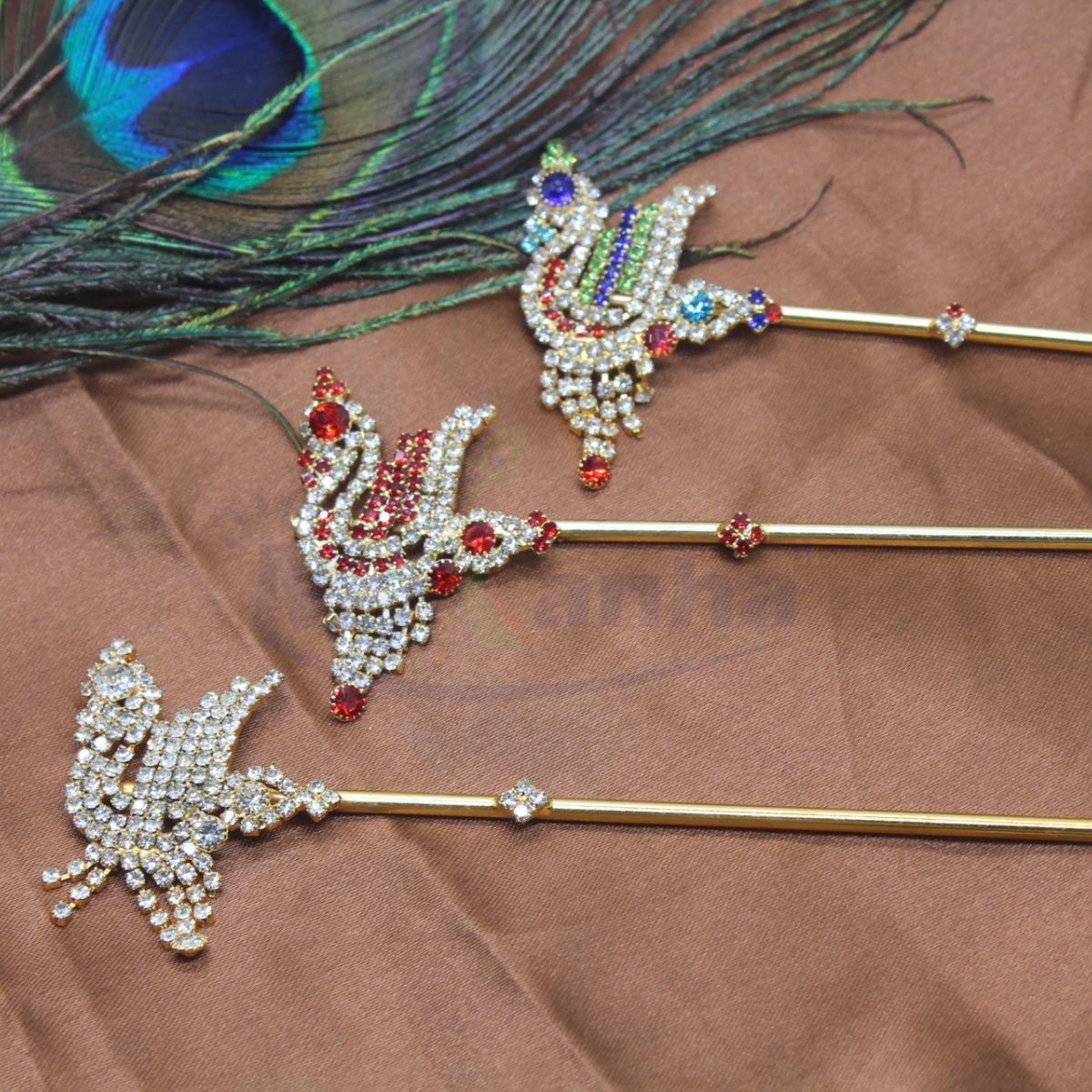 Peacock Design Stone Decorative Bansuri for Idols (5 inches)