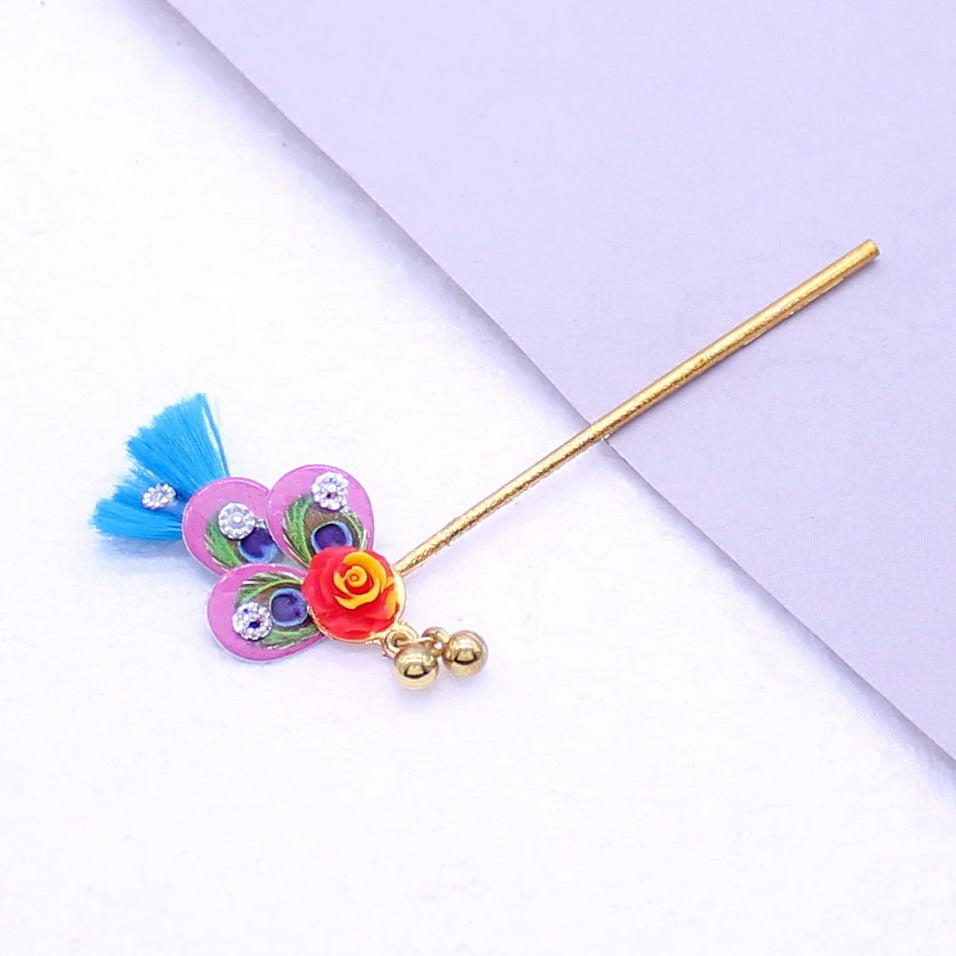 Flower decorated and feather design bansuri for Laddu Gopal ji (3.5 Inches)