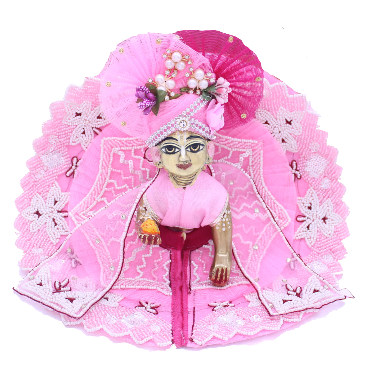 Heavy zari work decorated Pink Dresses for Laddu Gopal Ji (Full set)
