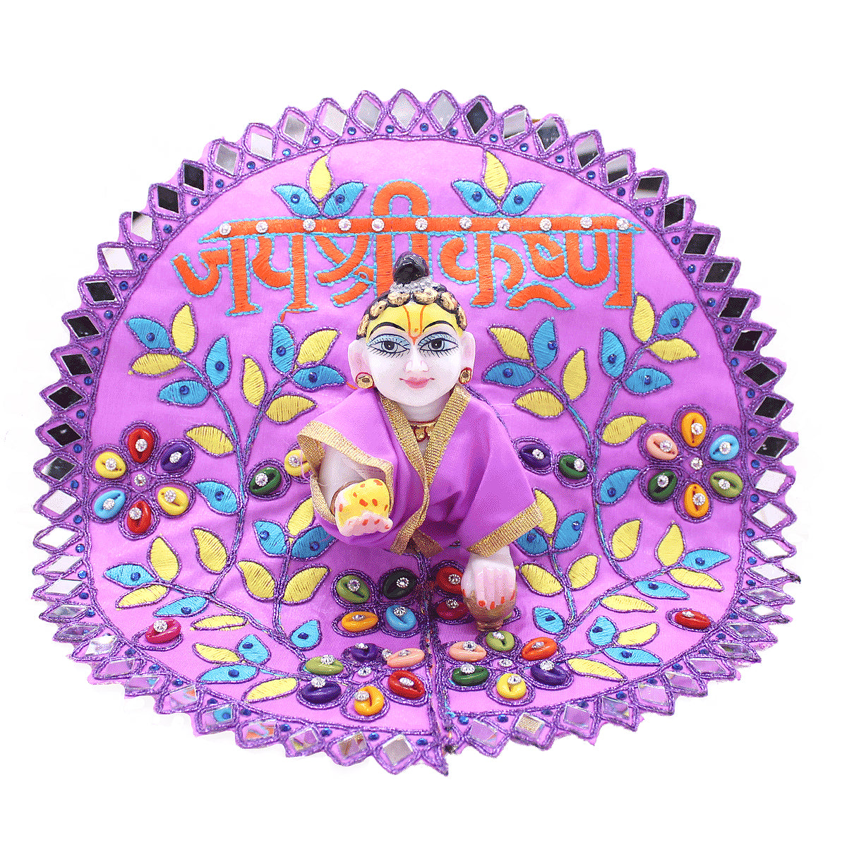 Jai Shree Krishna Printed designer purple dress for Kanha Ji