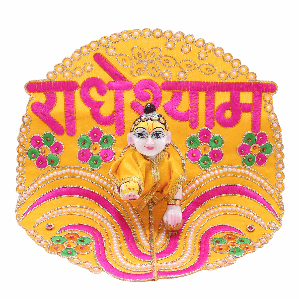Radhey Shyam printed designer dress for Laddu Gopal Ji (Yellow)