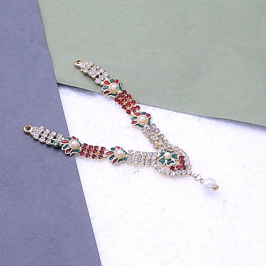 Flower Design Red Stone Decorated Haar For Idols