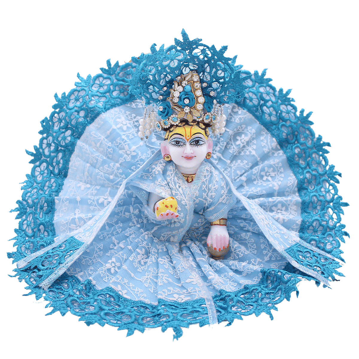 Blue net pattern designer dress for Laddu Gopal JI