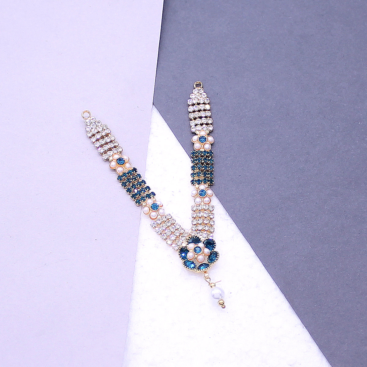 Beads & sky blue stone decorated Haar for idols