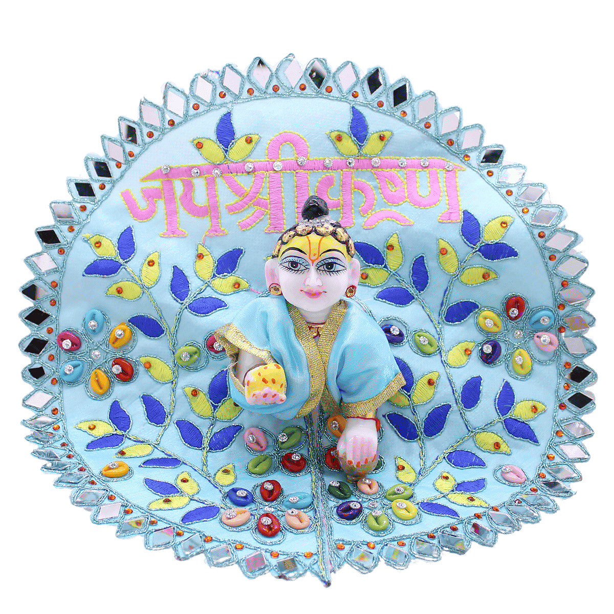 Jai Shree Krishna Printed designer blue dress for Kanha Ji