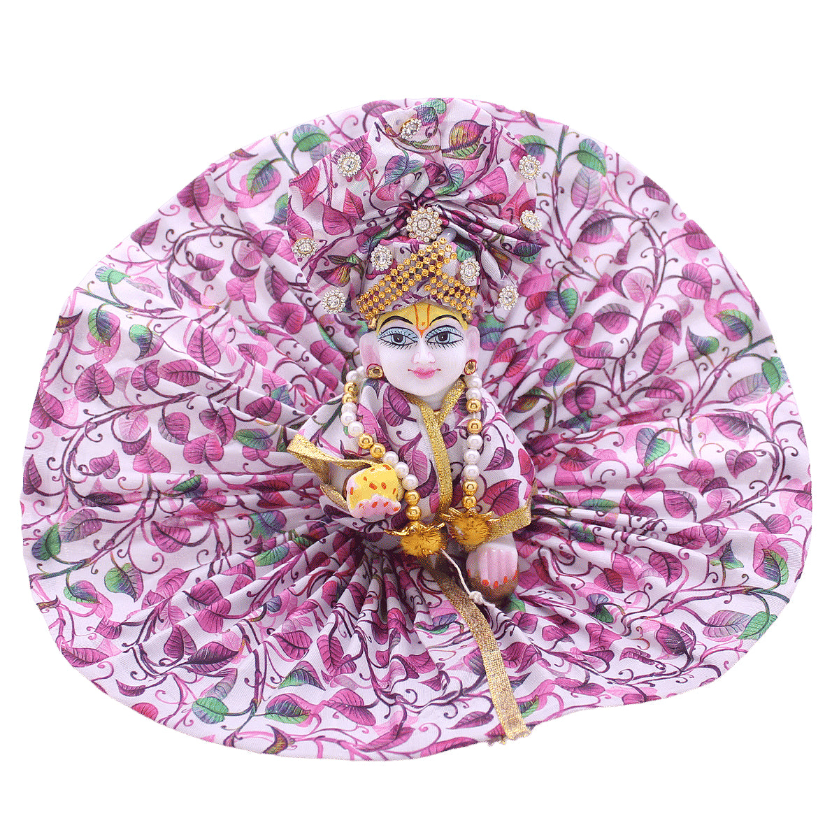 Designer leaf printed cotton dress with Pagdi for Laddu Gopal ji
