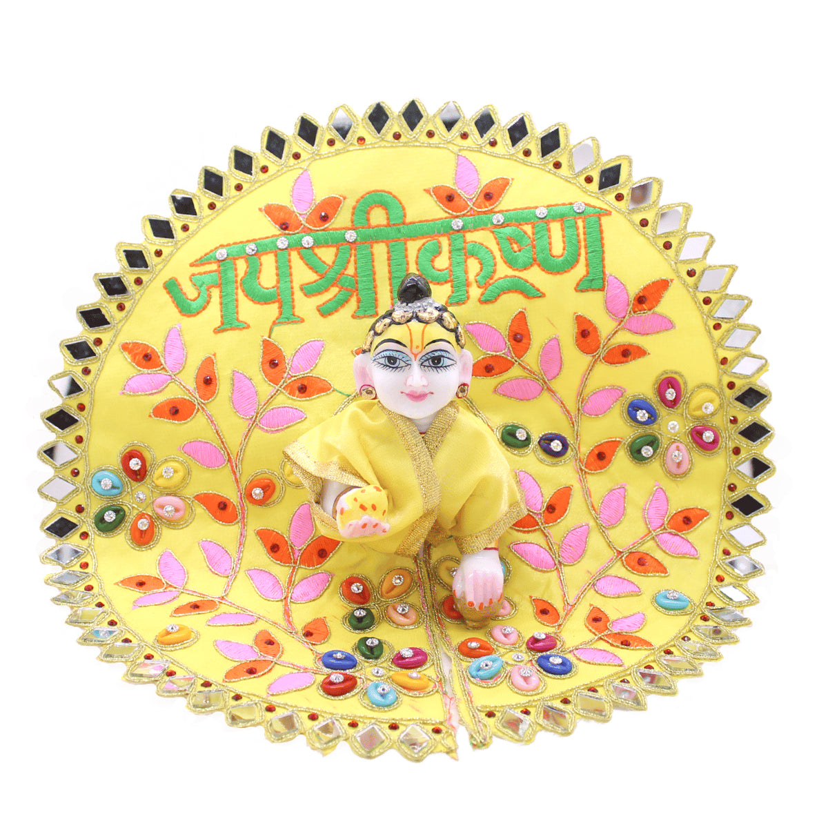 Jai Shree Krishna Printed designer yellow dress for Kanha Ji