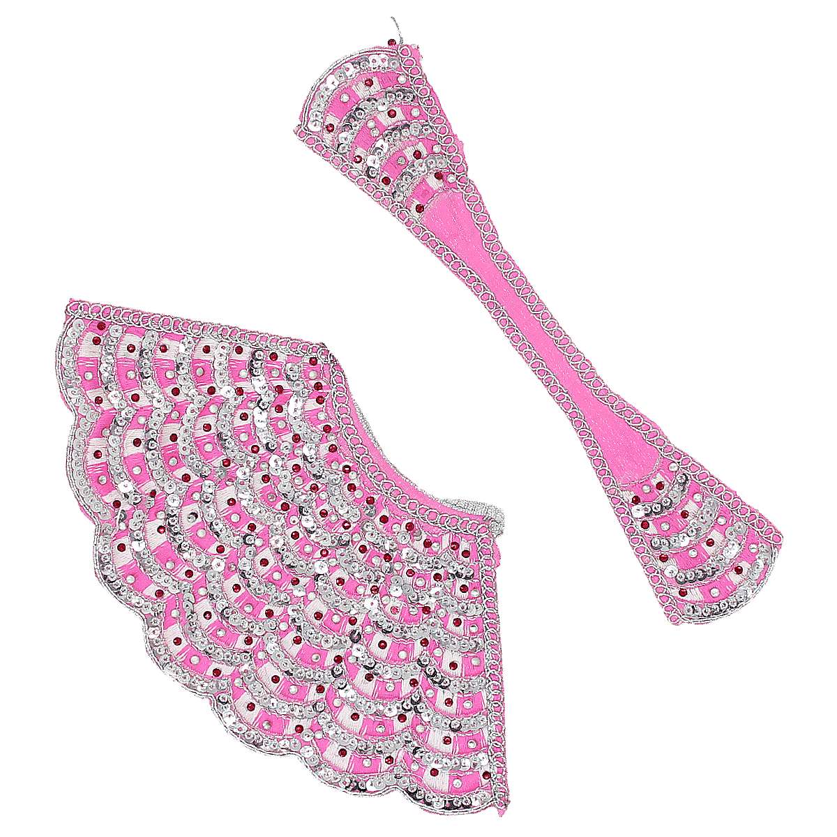 Silver border decorated pink lehenga patka for Mata Rani