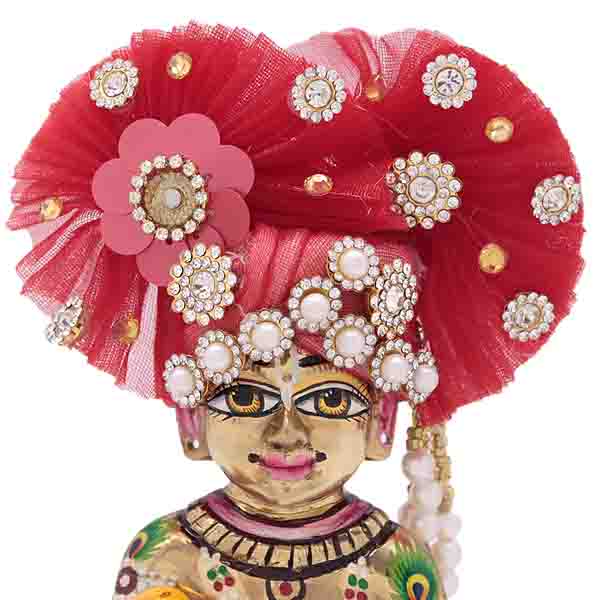 Stone Decorated Red Mukut For Laddu Gopal Ji