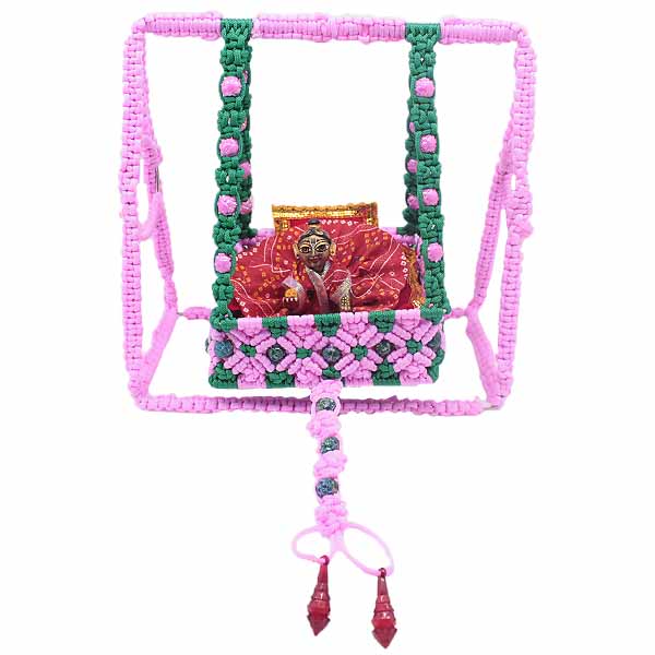 Pink And Green Stone Decorated Handmade jhoola For Laddu Gopal ji