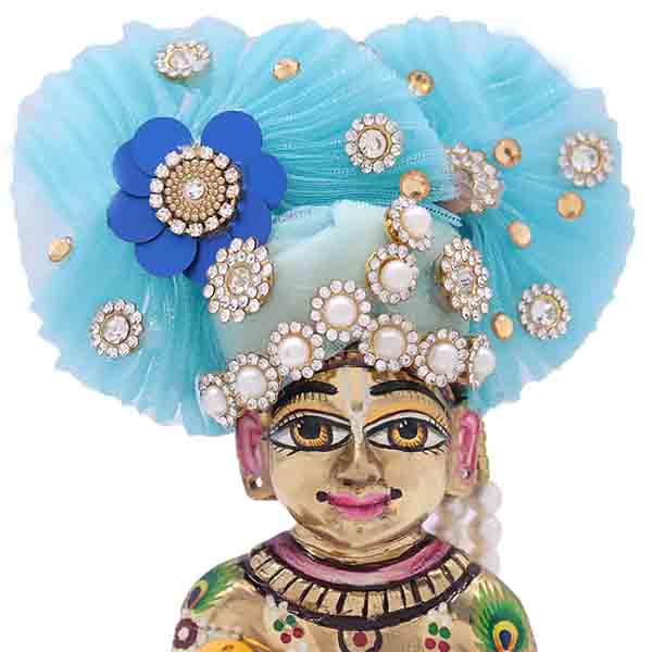 Stone Decorated Sky Blue Mukut For Laddu Gopal Ji