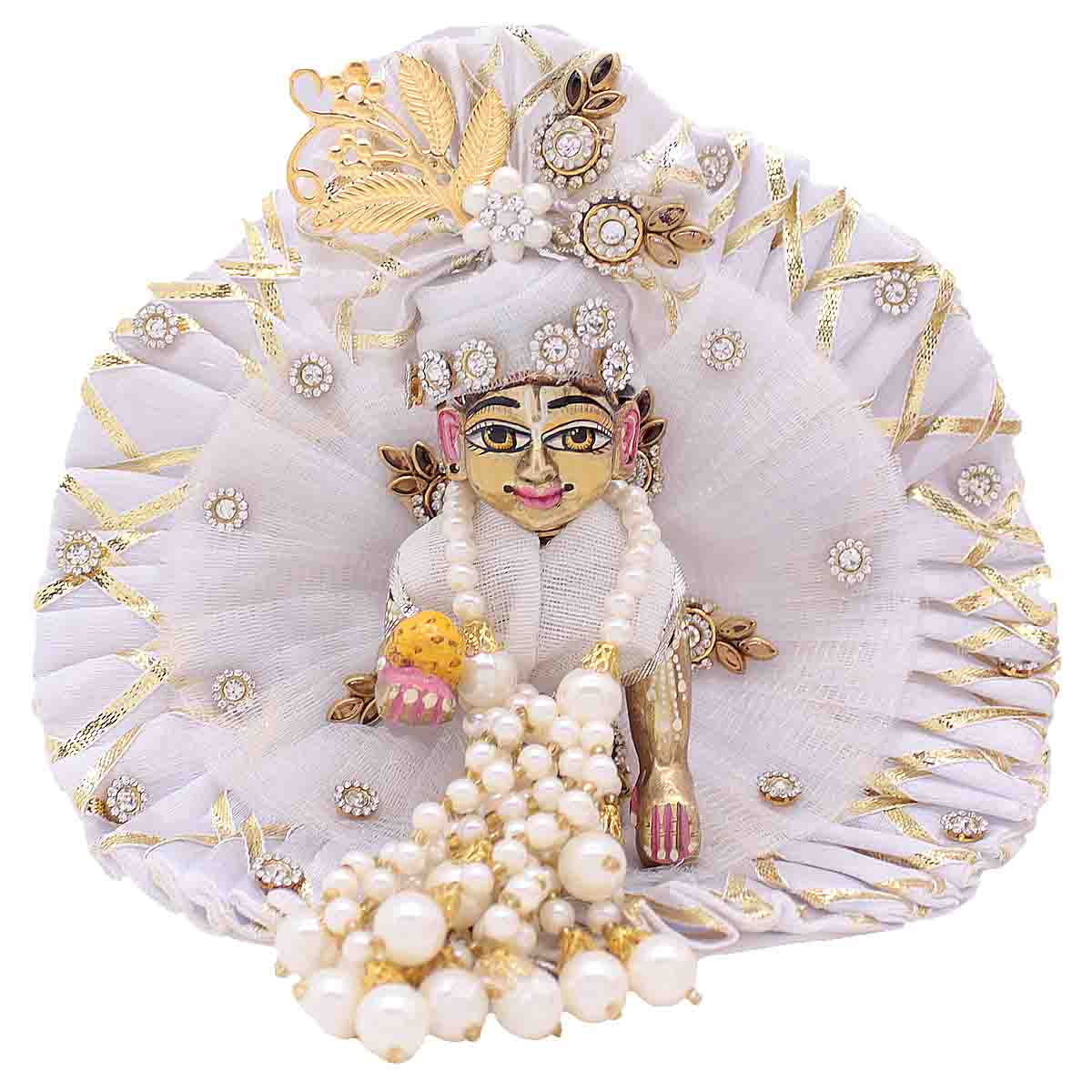 Golden Less Decorated White Dress For Laddu Gopal Ji (Full set)
