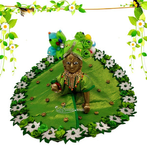 Laddu gopal Green Zari stone and flower dress.