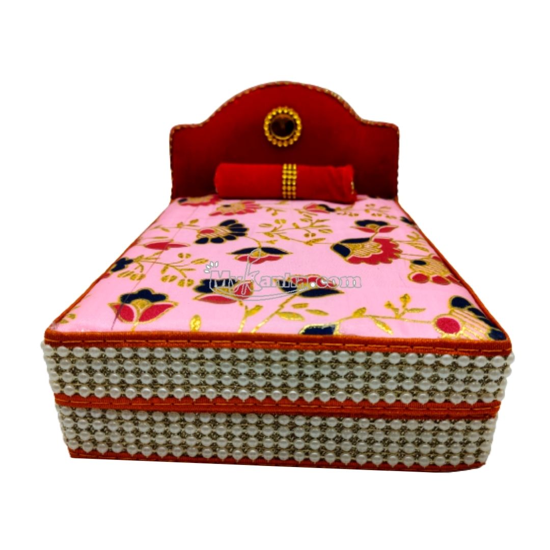 Decorative Wooden Soft Pink Bed for kanha ji
