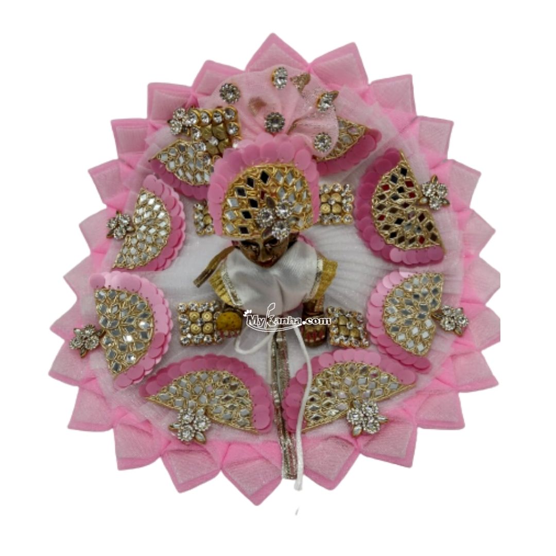 Heavy Work Festival Pink Dress with Pagadi/Mukut for Lord Krishna