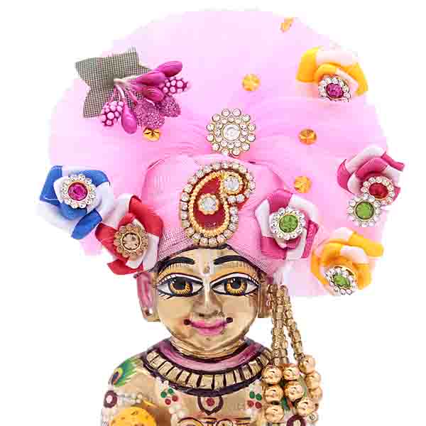 Multicolor Flower and Stone Decorated Pink Mukut For Laddu Gopal