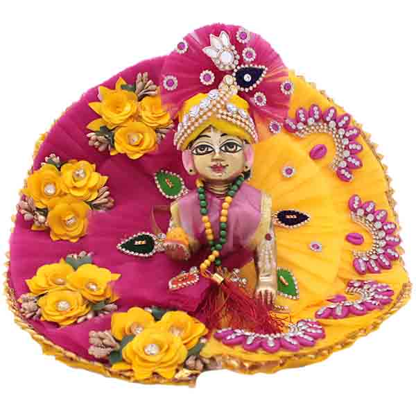 Yellow Flower Decorated Dress For Laddu Gopal Ji (Full Set)
