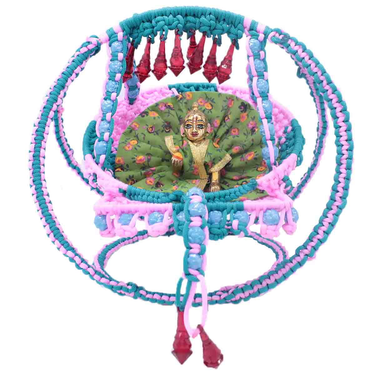 Pink And Blue Stone Decorated Handmade Jhula For Laddu Gopal ji