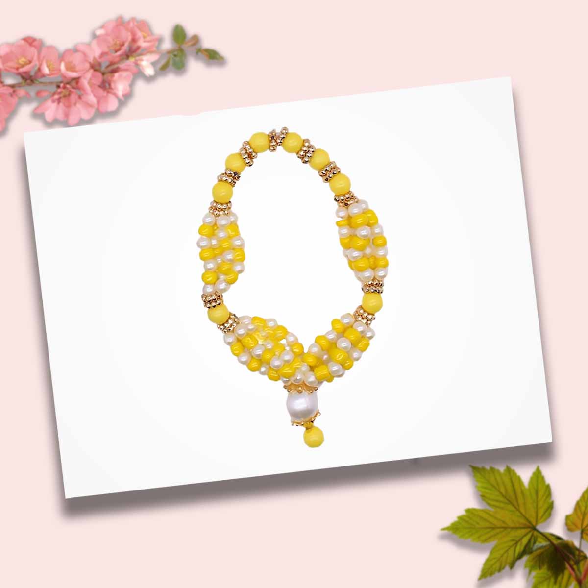 Yellow Moti Decorated haar For Laddu Gopal