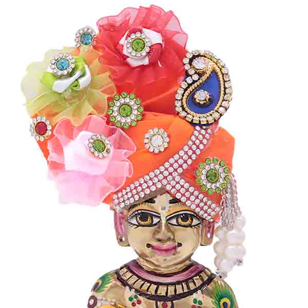 Flower and Stone Decorated Orange Mukut For Laddu Goapl Ji