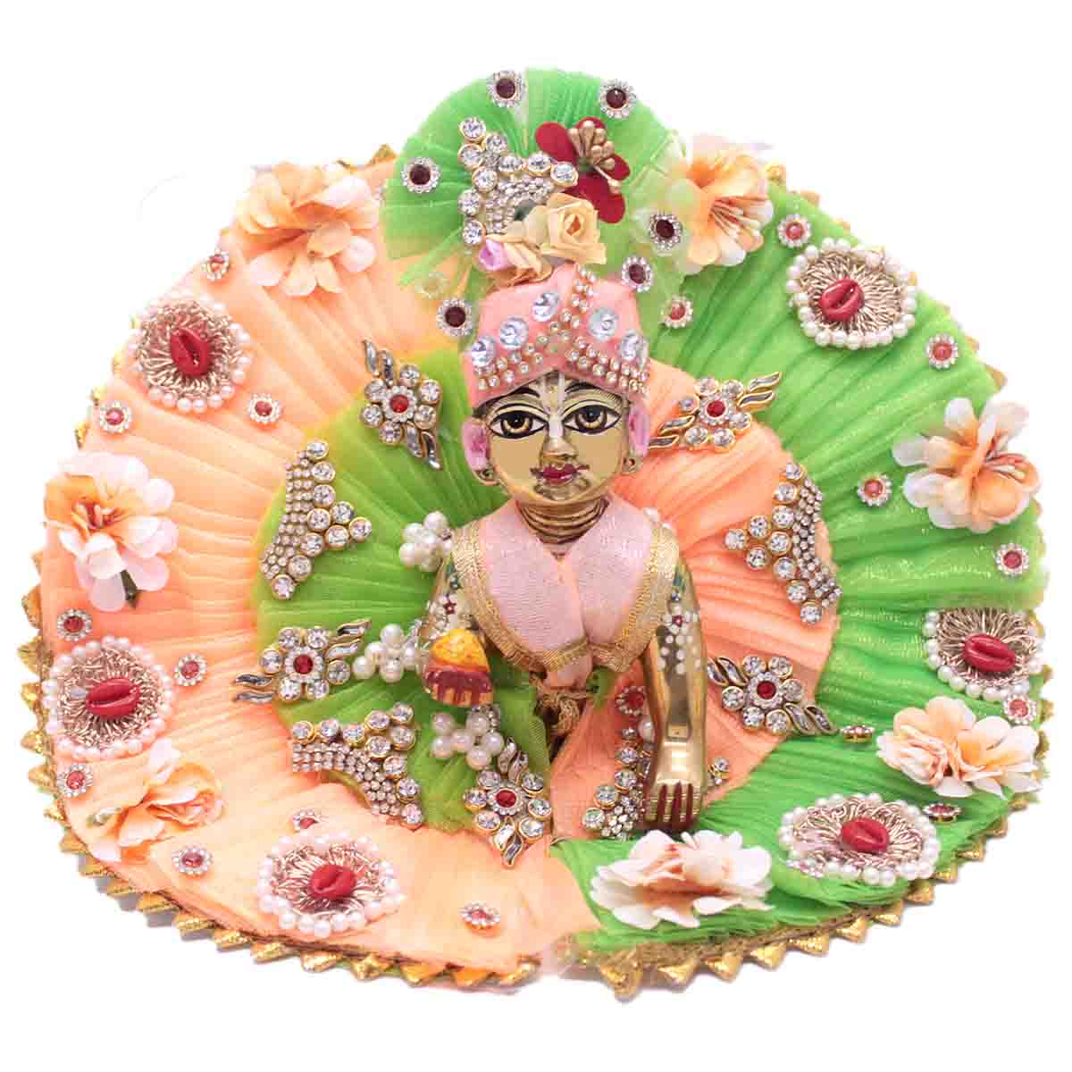 Designer Laddu Gopal Dress Orange & Green (Full Set)
