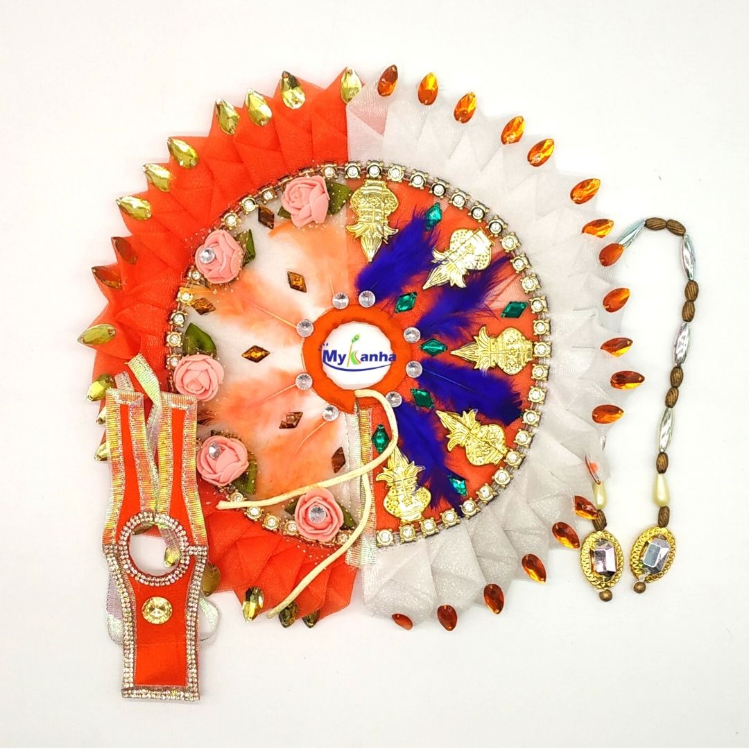 Orange and White Designer Dress for Laddu Gopal