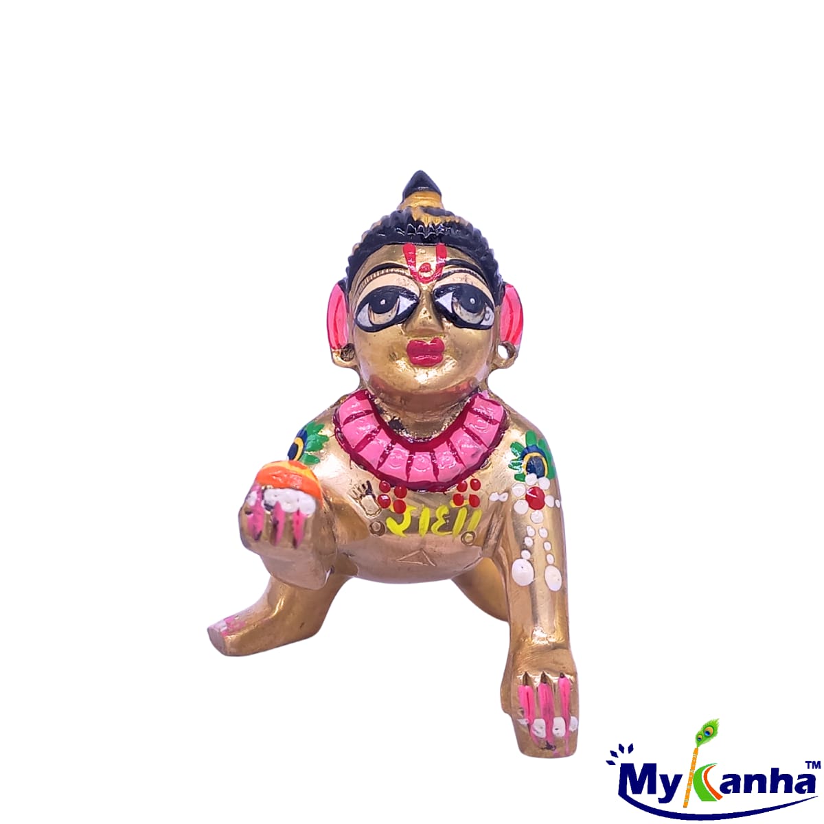 Eyes & Hair decorated Laddu Gopal Ji brass Idol