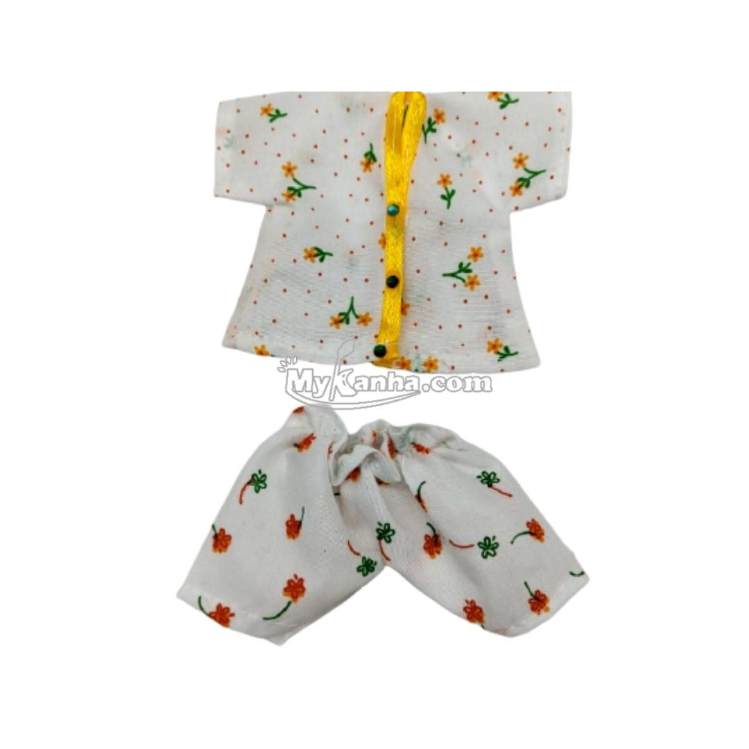 Printed Yellow Kanha Ji Cotton Night Dress