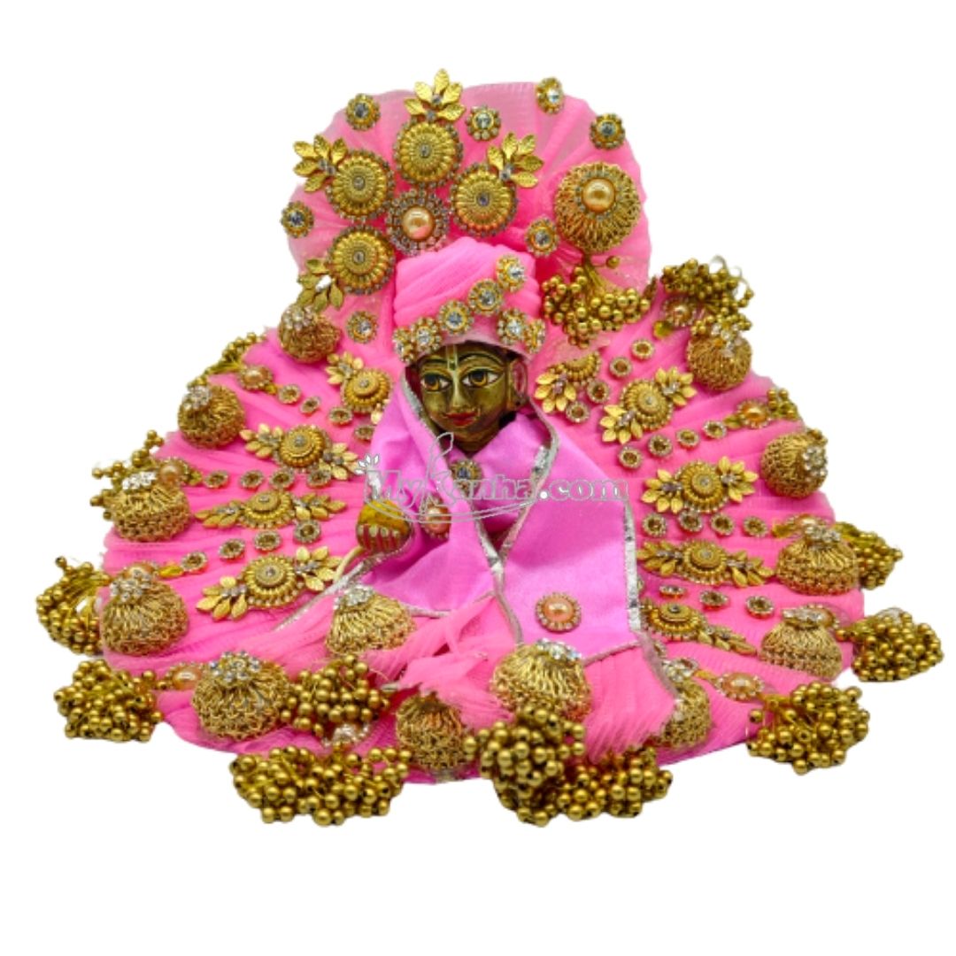 Heavy Bead Work Festival Pink Dress with Pagadi/Mukut for Laddu Gopal