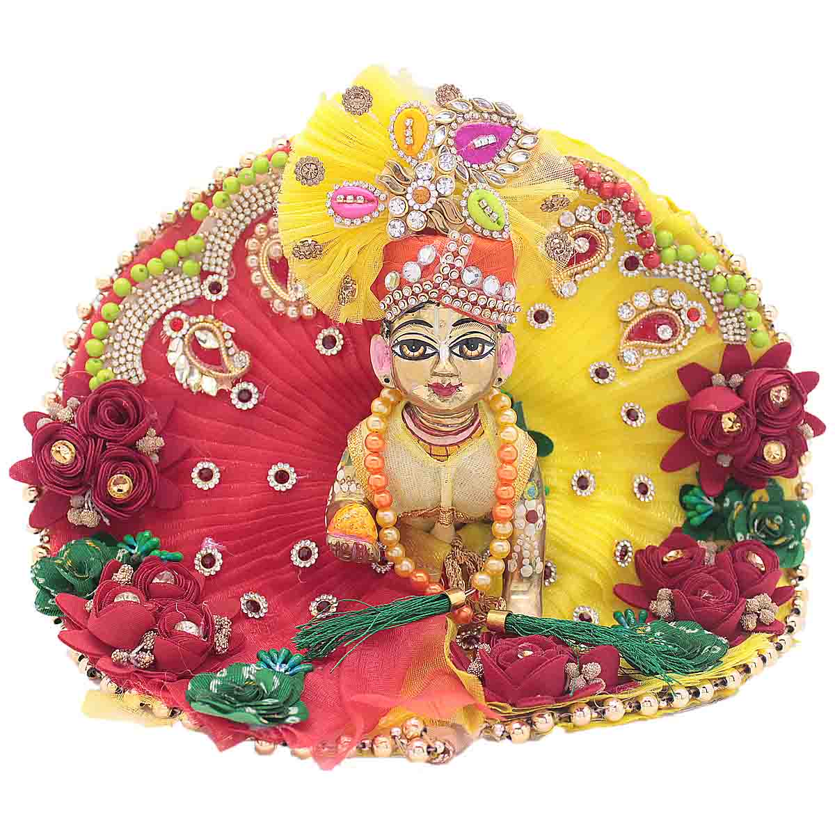 Red Stone Decorated heavy Dress for Laddu Gopal Ji (Full Set)