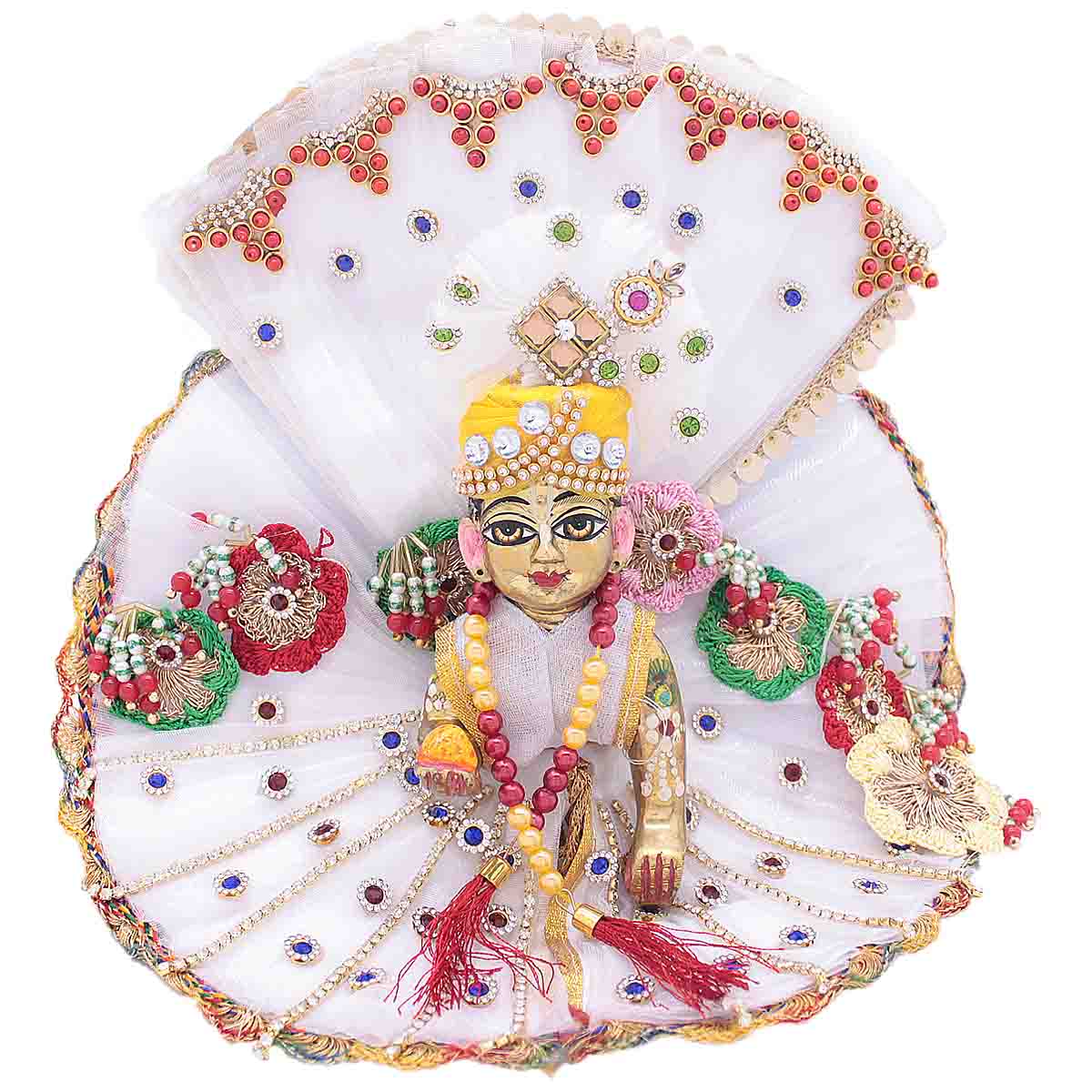 Stone decorated Heavy White Dress for Laddu Gopal Ji (Full Set)