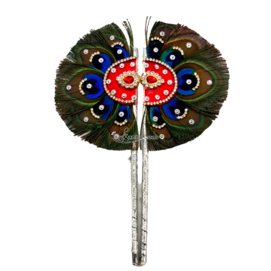 Beautiful Stone Work Mor Pankh Pankha For Laddu Gopal-Red-Standard