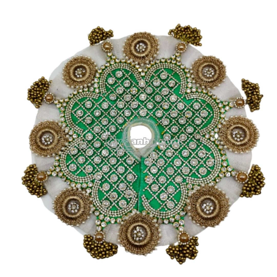 Heavy Bead Work Festival Green Dress with Pagadi/Mukut for Laddu Gopal