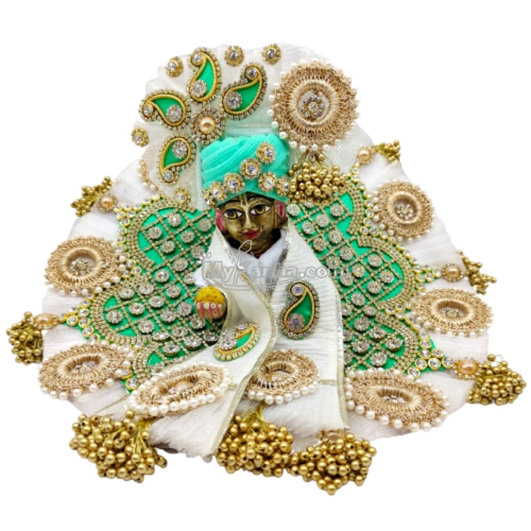 Heavy Bead Work Festival Green Dress with Pagadi/Mukut for Laddu Gopal
