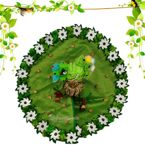 Laddu gopal Green Zari stone and flower decorated dress.