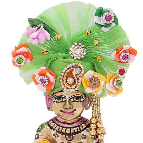 Multicolor Flower and Stone Decorated Green Mukut For Laddu Gopal