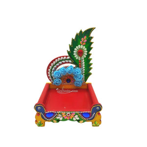 Peacock Long Feather Wooden Singhasan