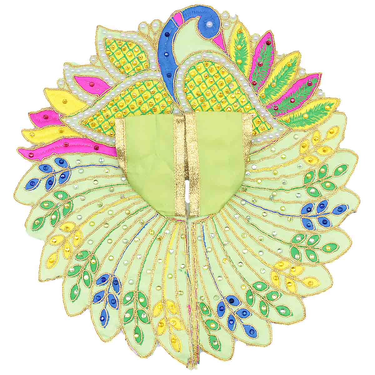 Moti Decorated Peacock Design Green Dress For Laddu Gopal