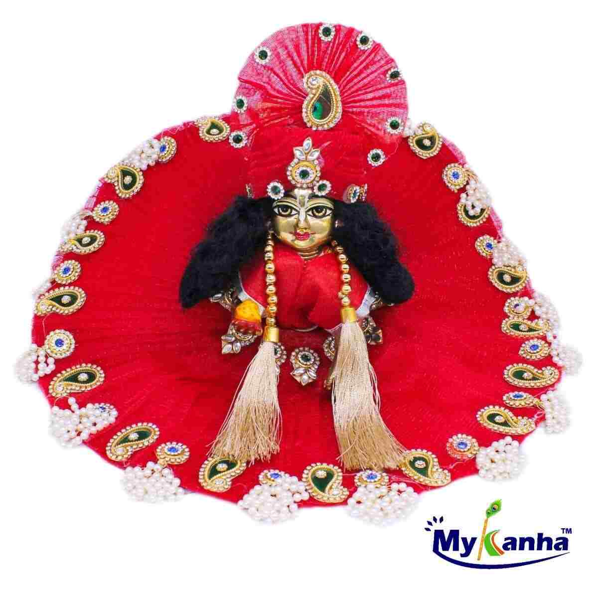 Buy Red Designer Dress for Ladoo Gopal with Red Mukut at best price –  MyKanha.com