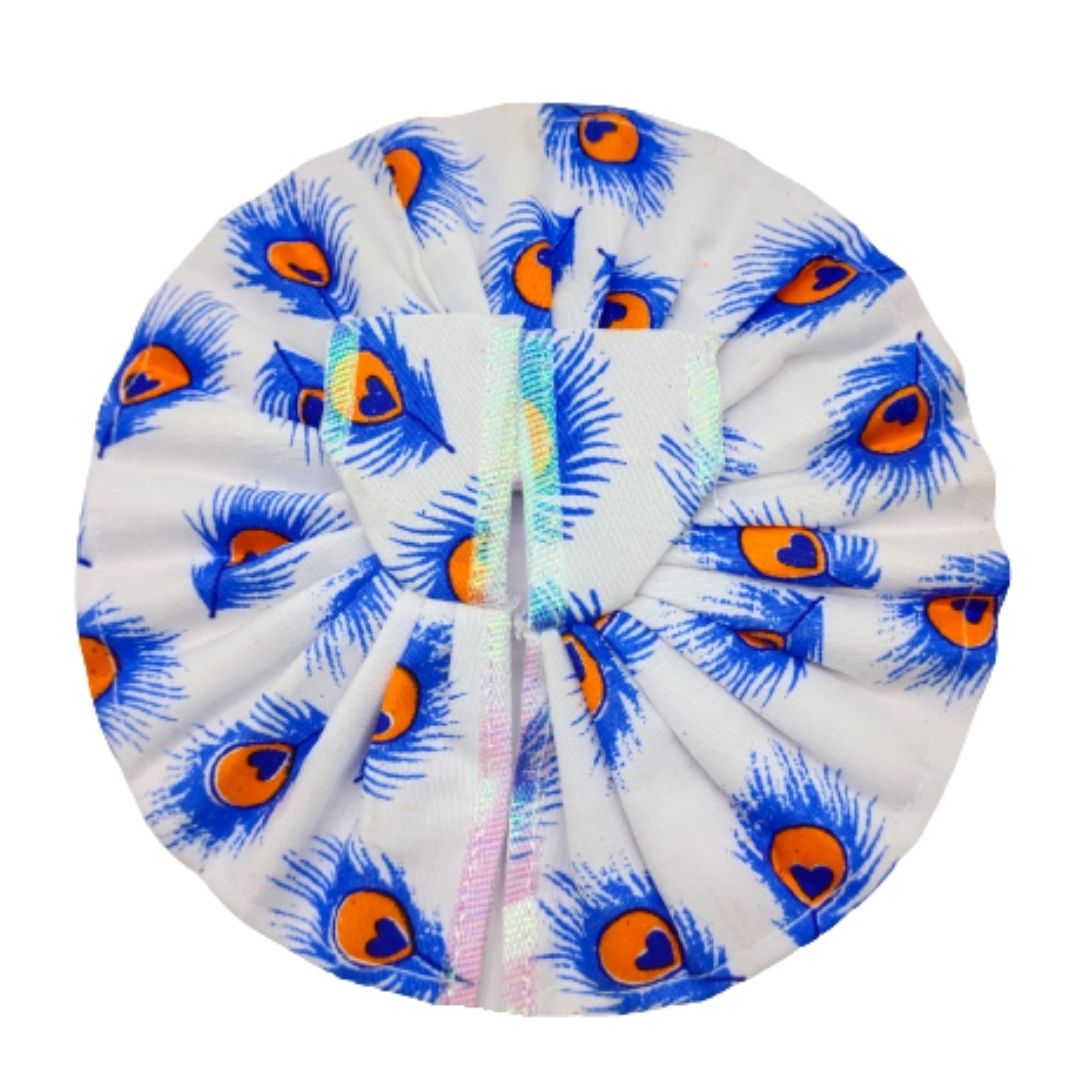 Laddu Gopal Blue Peacock Feather Print Cotton Poshak for Summer