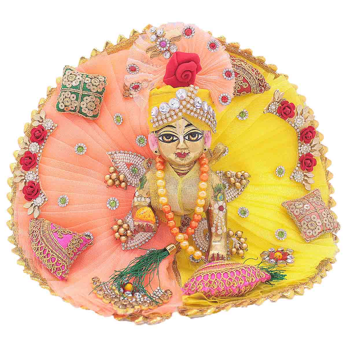 Flower Decorated Orange Heavy Dress (Full Set)