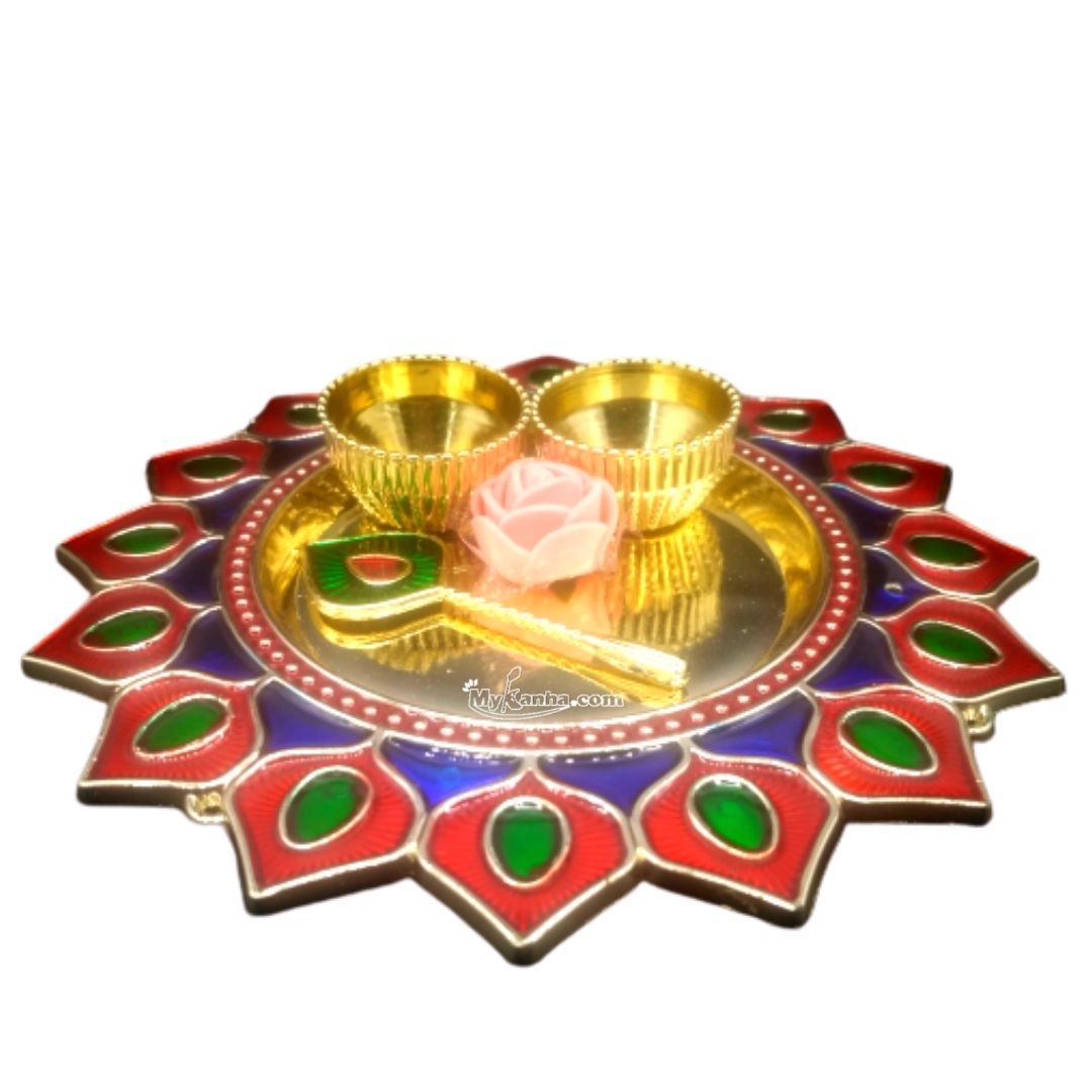 Multicolor Puja Thali for laddu Gopal with Diya included