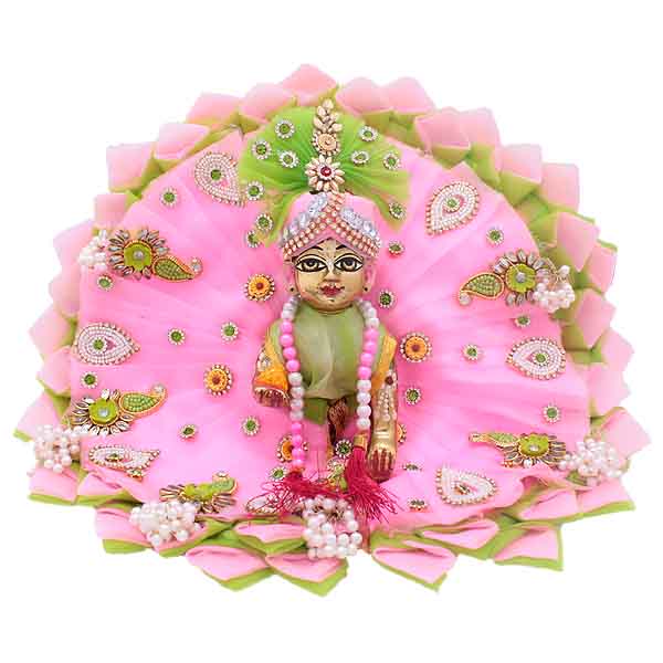 Pink Decorated Heavy Dress For Laddu Gopal ji (Full Set)