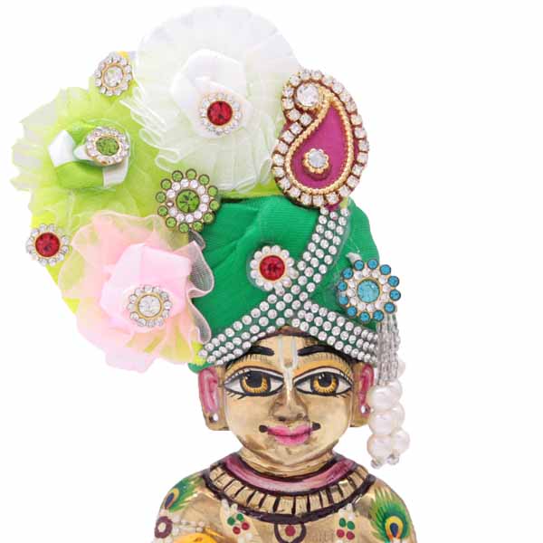Flower And Stone Decorated Green Mukut For Laddu Gopal Ji