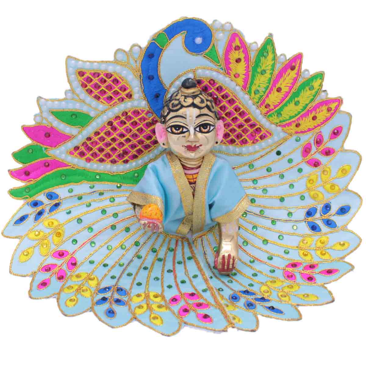 Moti Decorated Peacock Design Blue Dress For Laddu Gopal