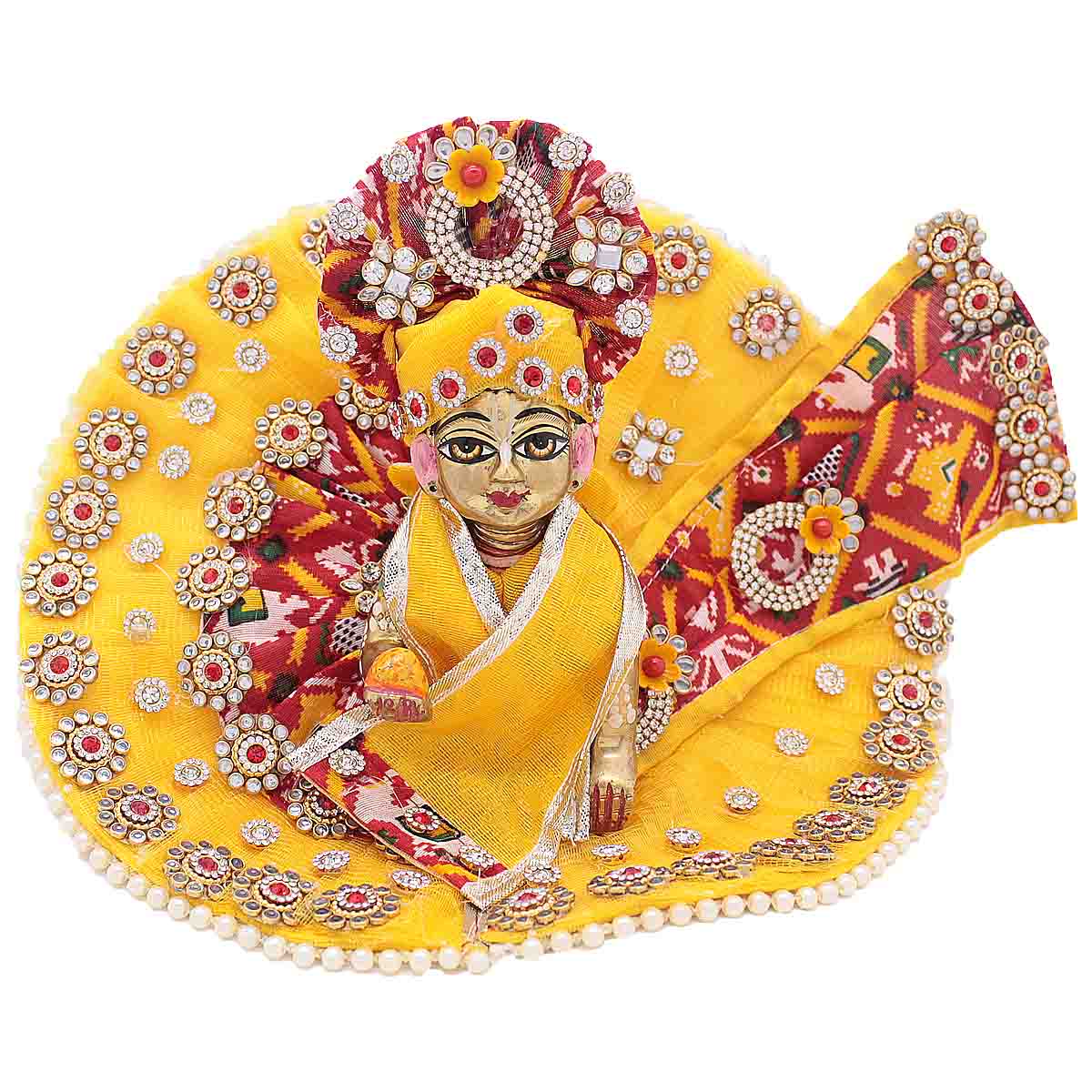 Yellow and Bhandej Red Dress For Laddu Gopal Ji (Full Set)