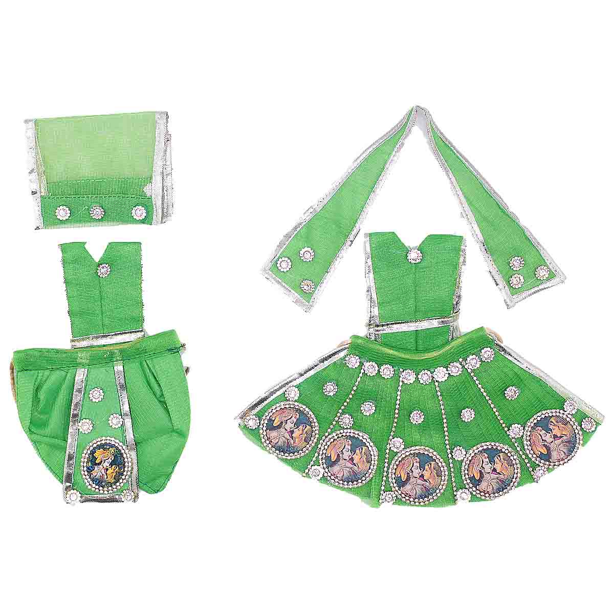Radha Krishna Decorated Green Dress for Radha Krishna Ji