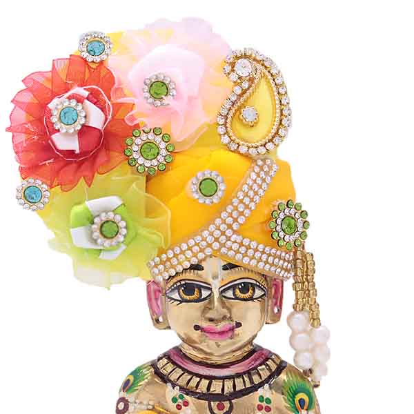 Flower and Stone Decorated Yellow Mukut For Laddu Gopal ji