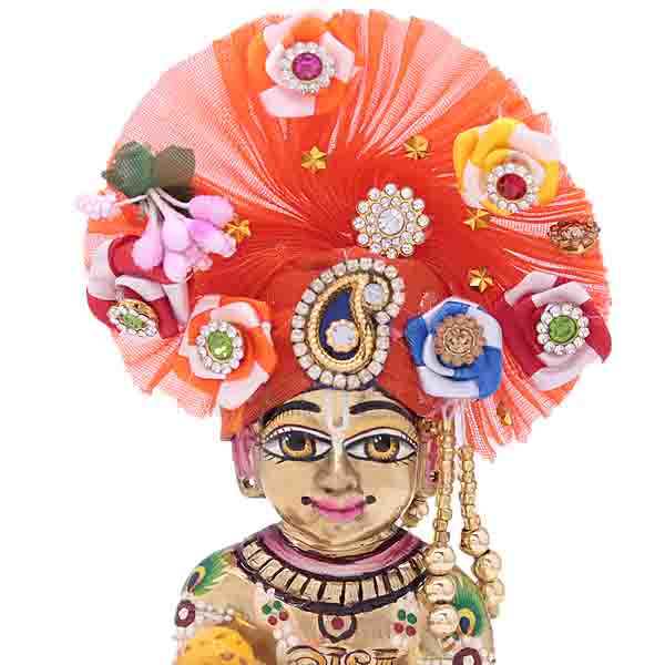 Multicolor Flower and Stone Decorated Orange Mukut For Laddu Gopal
